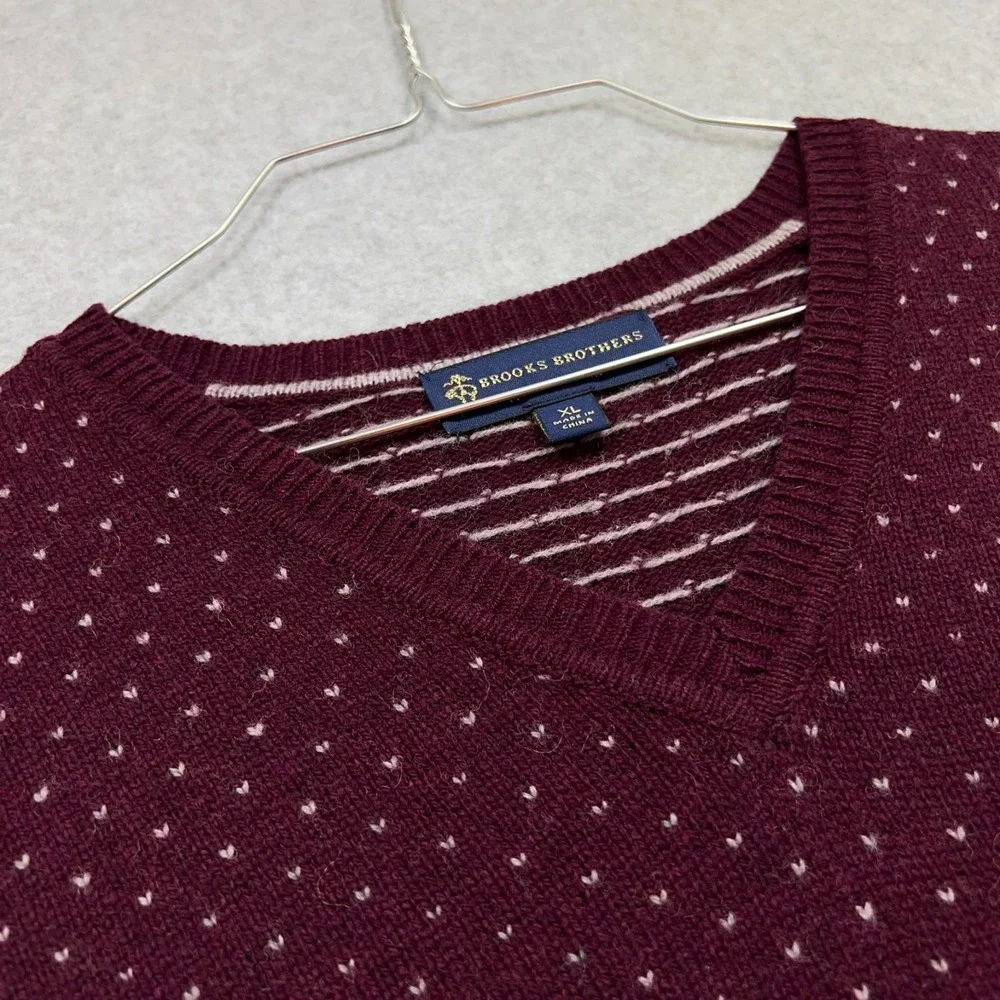Brooks Brothers Sweater Men's XL Burgundy Italian Yarn Geometric Wool Blend Dad